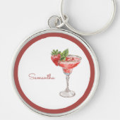 Rode Witte Aardbeiencocktaildrank Sleutelhanger (Voorkant)