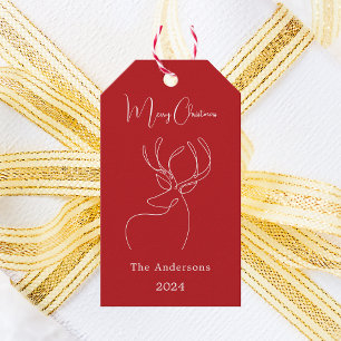 Rode witte abstract rendier moderne Kerstmis Cadeaulabel