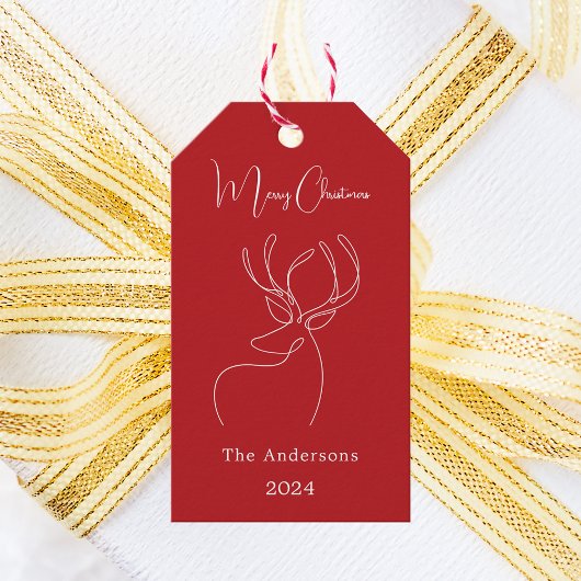 Rode witte abstract rendier moderne Kerstmis Cadeaulabel