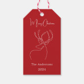 Rode witte abstract rendier moderne Kerstmis Cadeaulabel (Voorkant)