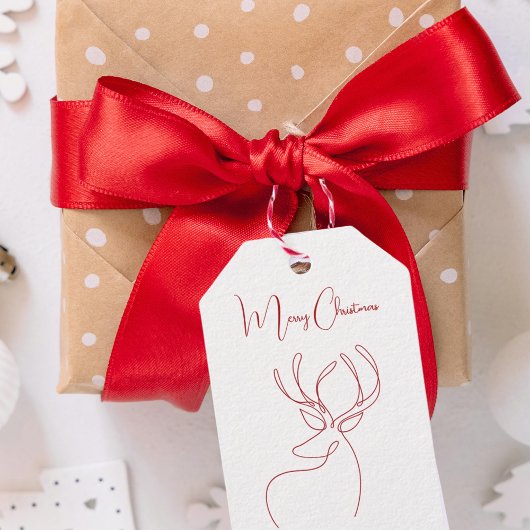 Rode witte abstracte rendier moderne Kerstmis Cadeaulabel