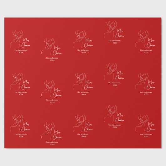 Rode witte abstracte rendier moderne Kerstmis Cadeaupapier (Vlak)