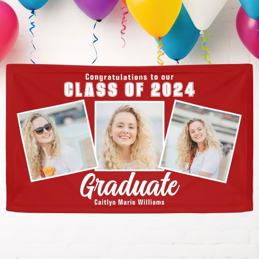 Rode witte afstudeerfoto collage feest spandoek