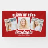 Rode witte afstudeerfoto collage feest spandoek (Horizontaal)
