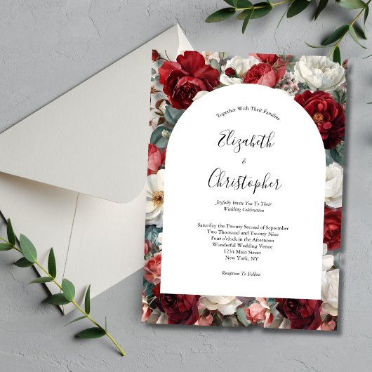 Rode Witte Aquarel Bloemen Elegant Kaart