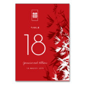 Rode & Witte Bamboe Bladeren Dubbel Geluk Huwelijk Kaart (Achterkant)