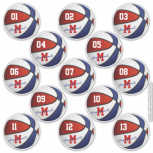 rode witte basketbal op maat 13 spelers sticker