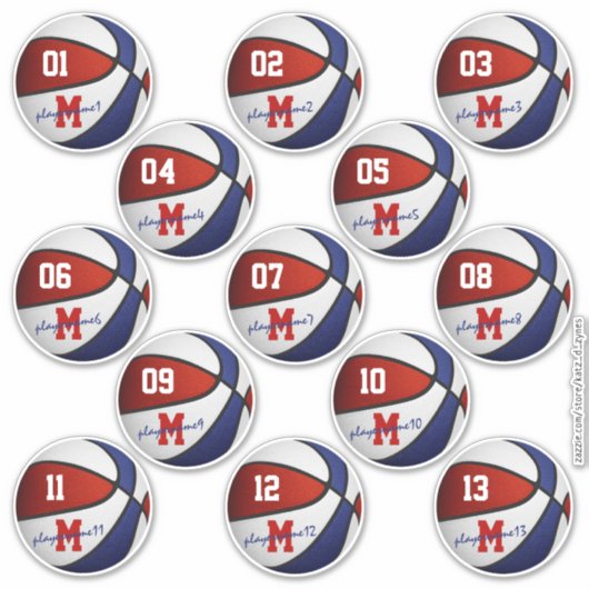 rode witte basketbal op maat 13 spelers sticker (Voorkant)