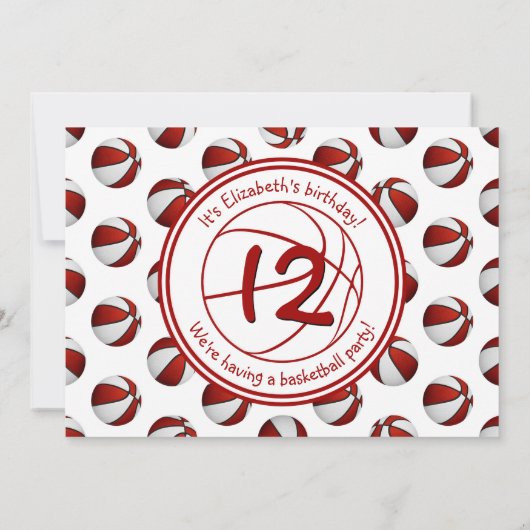 rode witte basketbal verjaardag of teamparty kaart (Achterkant)