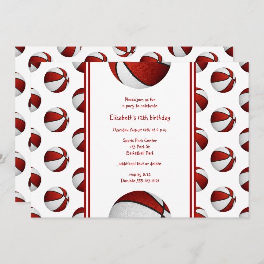 rode witte basketbal verjaardag of teamparty kaart (Voorkant / Achterkant)