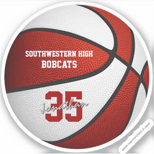 Rode witte basketbaljongens, teamkleuren sticker (Voorkant)