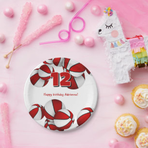 Rode witte basketballen Jonge atleet Verjaardag Papieren Bordje