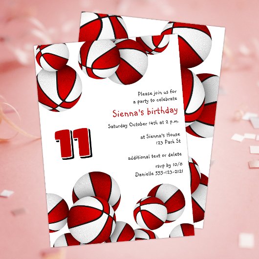 Rode witte basketballen kinder sportverjaardag kaart