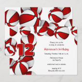 Rode witte basketballen meisjes verjaardagsfeestje kaart (Voorkant / Achterkant)