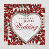 Rode witte batik Satin Heart Wedding Invitaties Kaart (Voorkant / Achterkant)