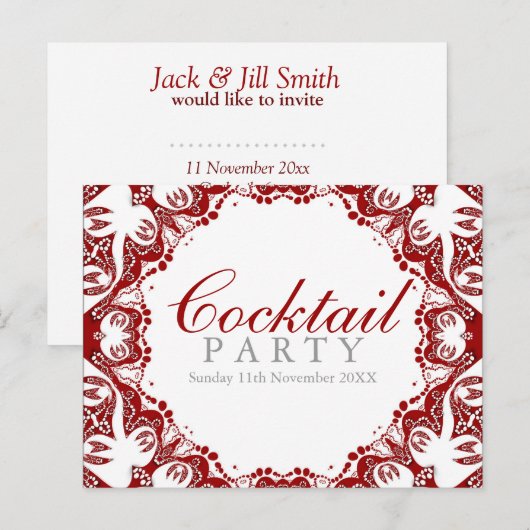 Rode Witte Batik Spirit Cocktailparty Uitnodiging Briefkaart (Voorkant / Achterkant)