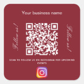 Rode witte bedrijfsnaam qr-code instagram vierkante sticker (Voorkant)