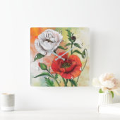 Rode witte bladige wandklok - Schilderen (Huis)