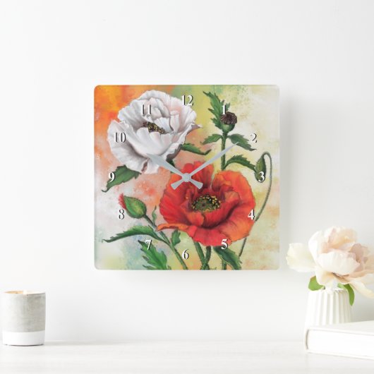 Rode witte bladige wandklok - Schilderen (Huis)