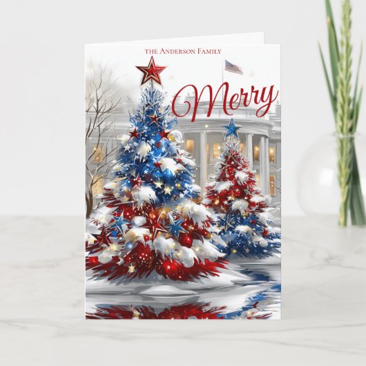 Rode Witte Blau Festive Kerstbomen Kaart (Voorkant)