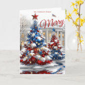 Rode Witte Blau Festive Kerstbomen Kaart (Gele Bloem)