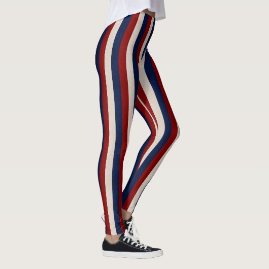 Rode witte blauw-lederen Stripes-LEGGINGS Leggings (Rechts)