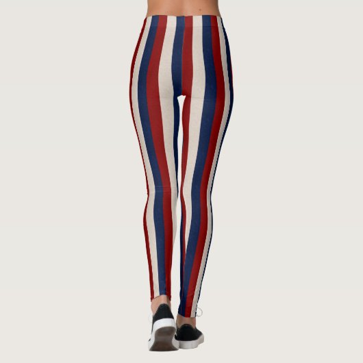 Rode witte blauw-lederen Stripes-LEGGINGS Leggings (Achterkant)