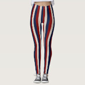 Rode witte blauw-lederen Stripes-LEGGINGS Leggings (Voorkant)