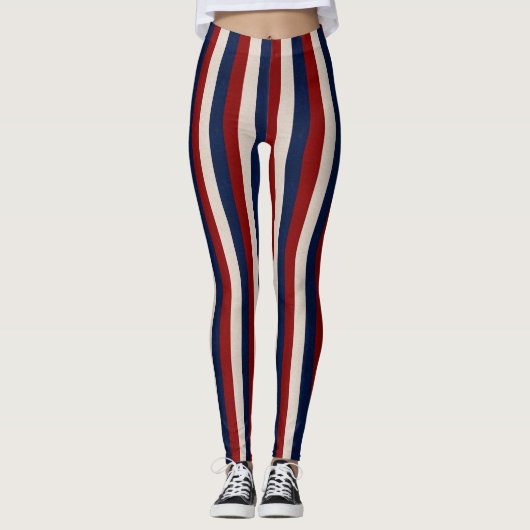 Rode witte blauw-lederen Stripes-LEGGINGS Leggings (Voorkant)