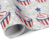 Rode, Witte, Blauwe 4 Juli Cupcake Glitter Cadeaupapier (Rol Hoek)