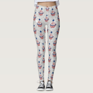 Rode, Witte, Blauwe 4 Juli Cupcake Glitter Leggings