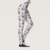 Rode, Witte, Blauwe 4 Juli Cupcake Glitter Leggings (Rechts)