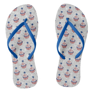 Rode, Witte, Blauwe 4 Juli Cupcake Glitter Teenslippers