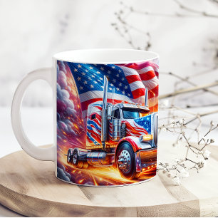 Rode Witte Blauwe Amerikaanse Vlag 18 Wheeler Vrac Koffiemok