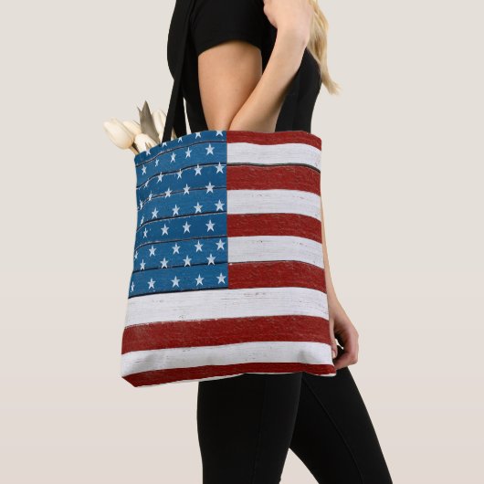 RODE WITTE BLAUWE AMERIKAANSE VLAG OP HOUT TOTE BAG (Dichtbij)