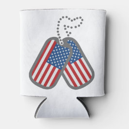 RODE WITTE BLAUWE AMERIKAANSE VLAGDOG TAGS BLIKJESKOELER