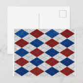 Rode, Witte & Blauwe Argyle 4 Juli Glitter Briefkaart (Voorkant / Achterkant)