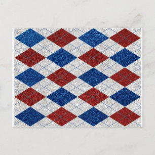 Rode, Witte & Blauwe Argyle 4 Juli Glitter Briefkaart