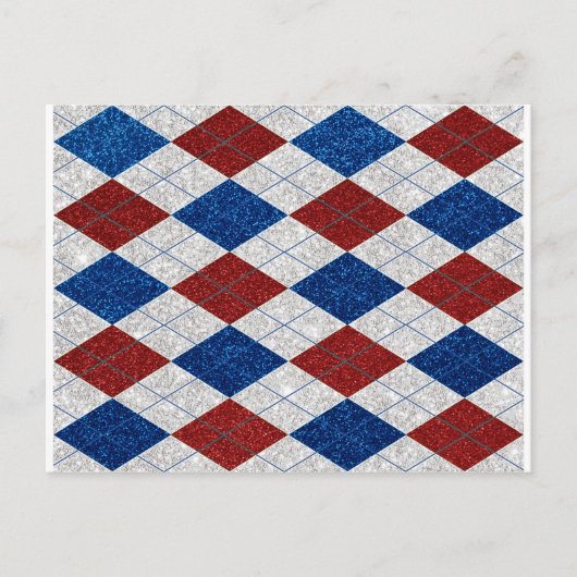 Rode, Witte & Blauwe Argyle 4 Juli Glitter Briefkaart (Voorkant)