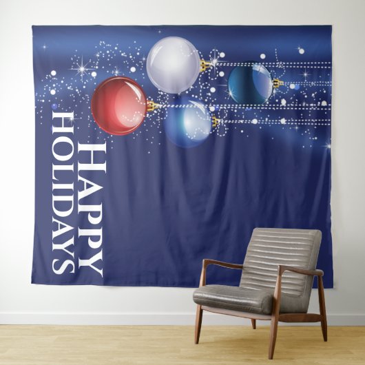 Rode witte blauwe ballen met kerstcadeautjes wandkleed (In Situ (horizontaal))