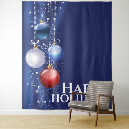 Rode witte blauwe ballen met kerstcadeautjes wandkleed (In situ)