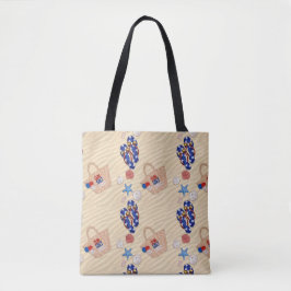 RODE WITTE BLAUWE BEACH EN SUMMER OBJECTEN TOTE BAG