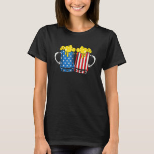 Rode Witte Blauwe Bierglazen Amerikaanse Vlag Gelu T-shirt