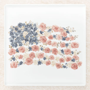 Rode Witte Blauwe Bloemen Glazen Onderzetter