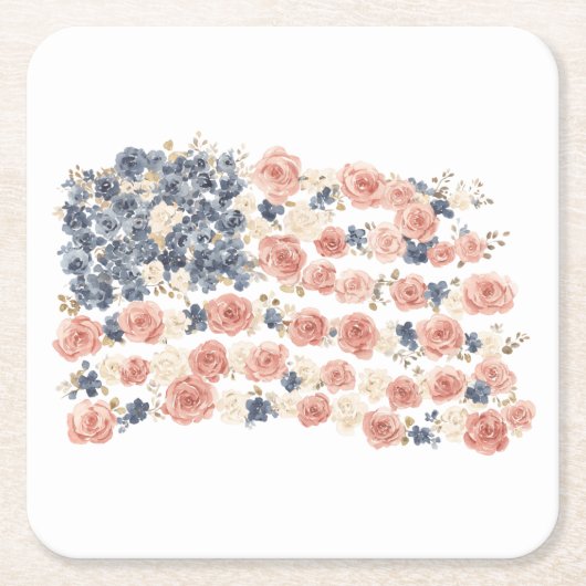 Rode Witte Blauwe Bloemen Kartonnen Onderzetters (Voorkant)