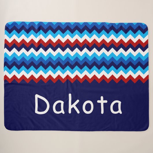 Rode Witte Blauwe Chevron Aangepaste Grote Sherpa Deken (Voorkant (horizontaal))