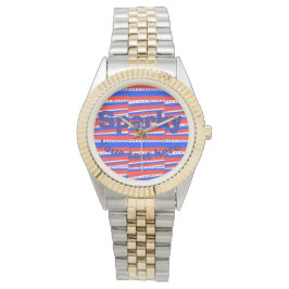 Rode Witte Blauwe Cirkels Strepen Horloge