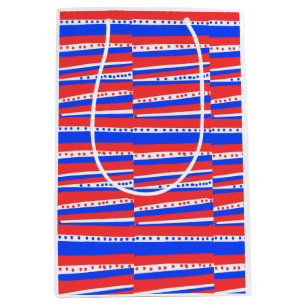 Rode Witte Blauwe Cirkels Strepen Wine Tote Medium Cadeauzakje