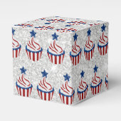 Rode, Witte & Blauwe Cupcake 4 Juli Glitter Bedankdoosjes (Voorkant Zijde)