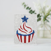 Rode, Witte & Blauwe Cupcake 4 juli Glitter Briefkaart (Staand voorkant)
